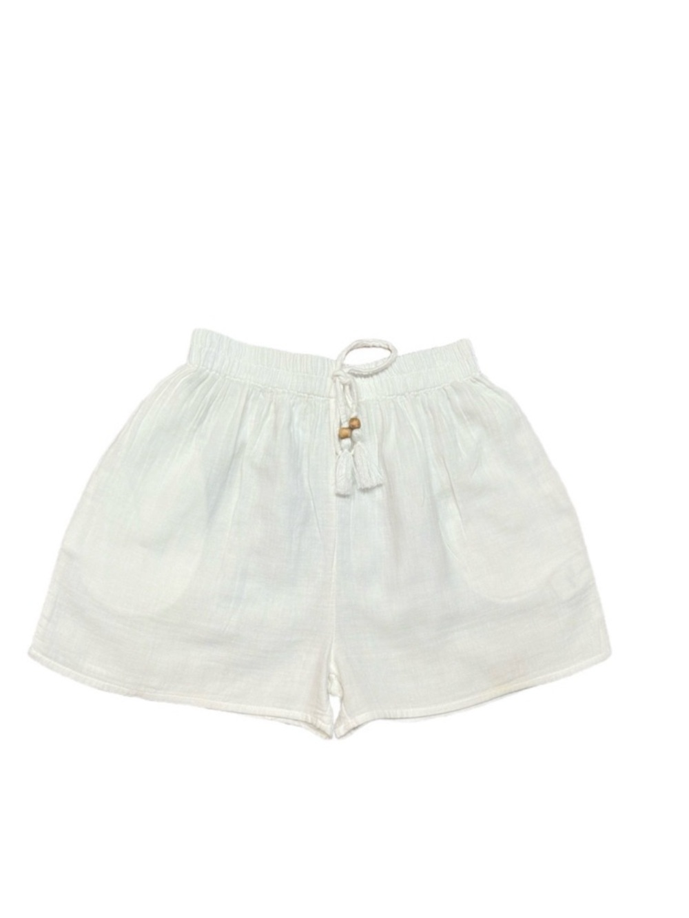 SALTY LEMON ~ White Shorts Elastic Drawstring Waistband Pockets Wooden Beads